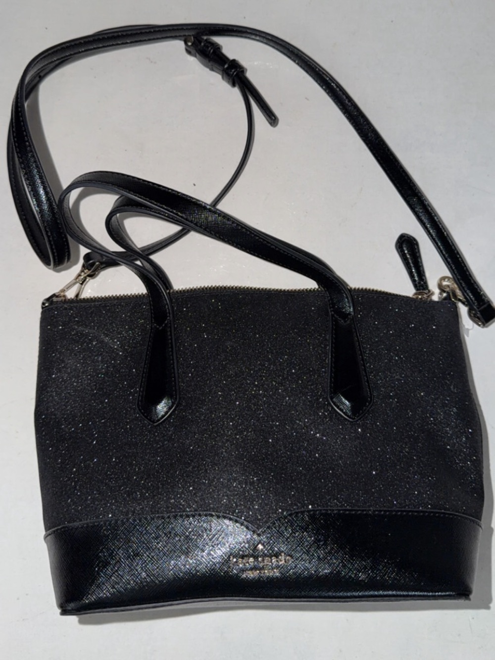 kate spade Black Glitter Shoulder Tote with Adjustable Strap